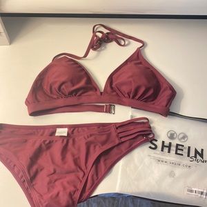 womens large burgundy shein bakini